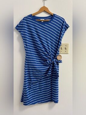 Dip brand organic cotton striped tie-waist dress in blue and white (Size- M)